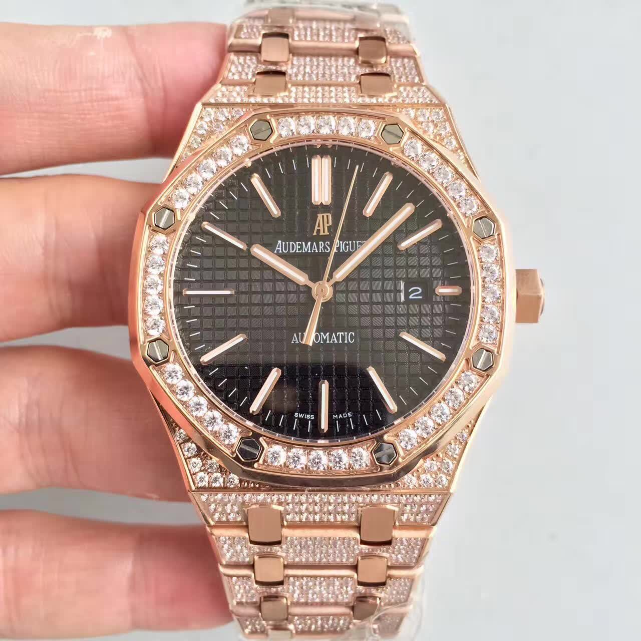 일반공장 오데마피게 로얄오크 15400 풀 다이아몬드 Cal.3120 Audemars Piguet Royal Oak 15400 금장 다이아브레스렛