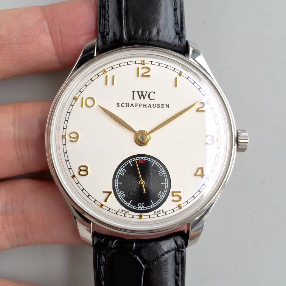 IWC 포르투기저 핸드와인딩  IW5454 스틸 화이트다이얼 옐로우골드인덱스 블랙세컨서브다이얼 V3