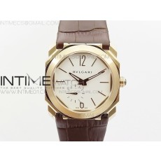 JL공장 불가리 옥토 12028 로즈골드 화이트다이얼 가죽스트랩 OCTO 12028 RG  WHITE DIAL ON BLACK LEATHER STRAP A2824