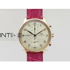 ZF공장 IWC 포르투기저 크로노그래프 PORTUGUESE IW3714 RG CASE DIAMOND WHITE DIAL RG NUMERAL ON DARK PINK LEATHER STRAP A79350 (SLIM MOVEMENT)