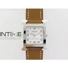 MK공장 에르메스 H아워 스틸 화이트다이얼 브라운스트랩 HEURE H LADIES SS WHITE DIAL ON BROWN LEATHER STRAP SWISS QUARTZ