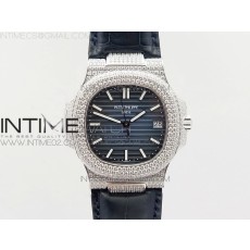 파텍필립 노틸러스 점보 5711 풀다이아몬드 블루다이얼 악어가죽스트랩 NAUTILUS JUMBO 5711 SS FULL PAVED DIAMONDS BLUE DIAL CASE ON BLUE CROCO LEATHER STRAP A324