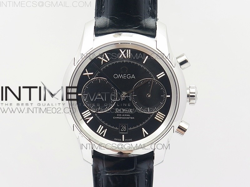 OM공장 오메가 드빌 크로노그래프 스틸 블랙다이얼 가죽스트랩 DE VILLE CHRONOGRAPH SS BLACK DIAL ON BLACK LEATHER STRAP A9300