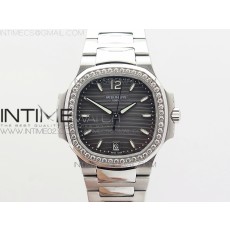 PF공장 파텍필립 노틸러스점보 레이디 7118 스틸 다이아몬드베젤 그레이다이얼 NAUTILUS JUMBO LADIES 7118 GRAY TEXTURED DIAL DIAMONDS BEZEL ON SS BRACELET A324 CLONE