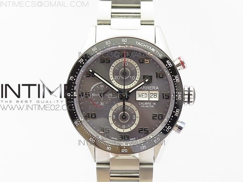 V6 태그호이어 까레라 칼리버16 스틸 챠콜다이얼 브레이슬릿 CARRERA CALIBRE 16 DAY-DATE SS CERAMIC BEZEL GRAY DIAL ON SS BRACELET A7750