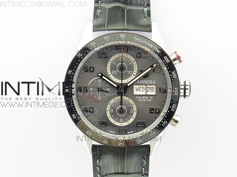 V6 태그호이어 까레라 칼리버16 스틸 챠콜다이얼 가죽스트랩 CARRERA CALIBRE 1887 DAY-DATE SS CERAMIC BEZEL GRAY DIAL ON LEATHER STRAP A7750