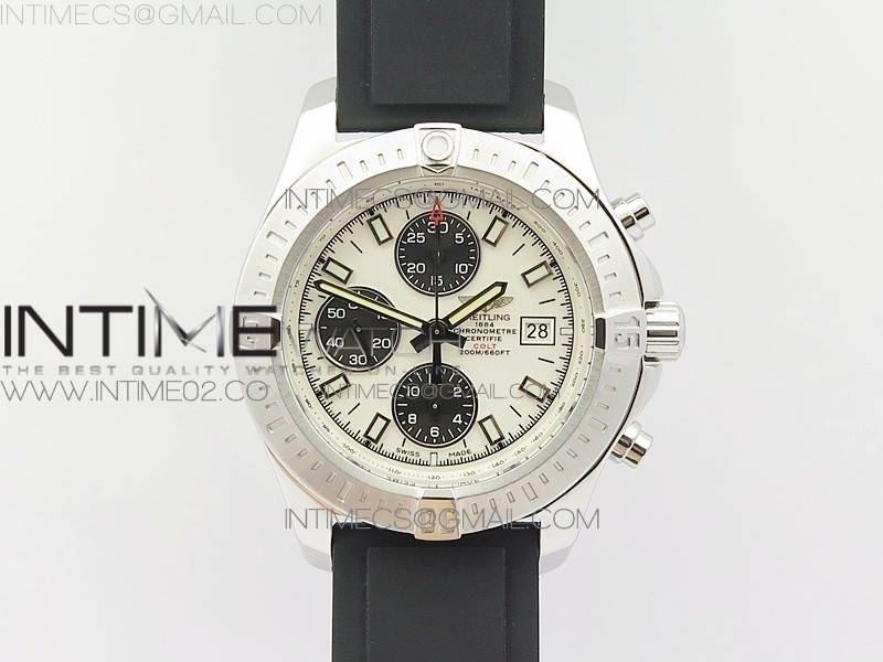 브라이틀링 챌린저 크로노그래프 화이트다이얼 러버스트랩 CHALLENGER CHRONOGRAPH SS WHITE DIAL ON RUBBER STRAP A7750 (FREE RUBBER STRAP)