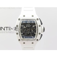 KU공장 리차드밀 RM011 한국산 화이트세라믹케이스 크로노그래프 RM011 CARBON CASE CHRONOGRAPH WHITE CERAMIC BEZEL SKELETON DIAL ON WHITE RUBBER STRAP A7750 KV공장