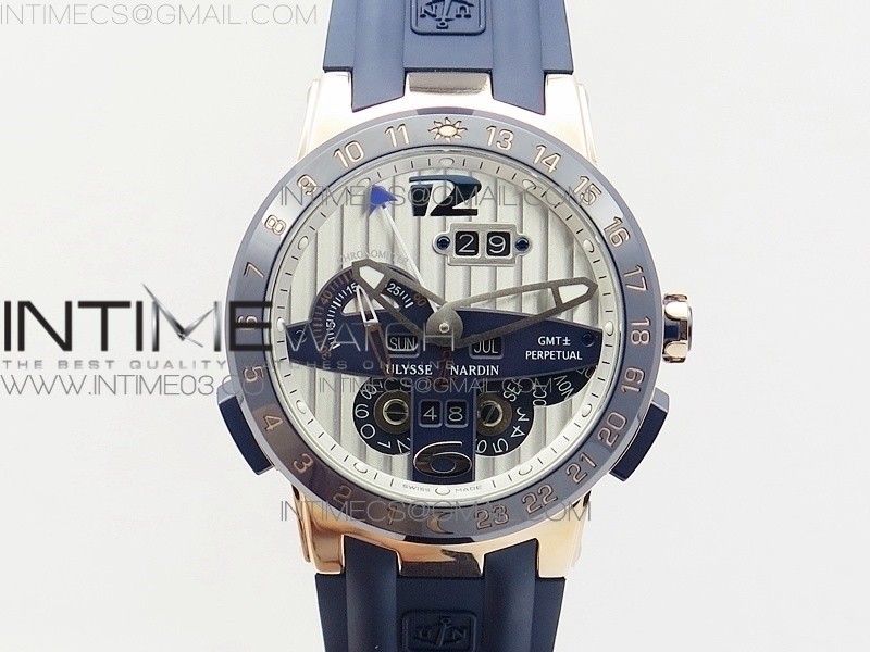 TWA공장 엑세큐티브 토로 로즈골드 화이트다이얼 세라믹베젤 블루러버스트랩 EXECUTIVE TORO RG WHITE DIAL ON BLUE RUBBER STRAP ASIAN UN-32