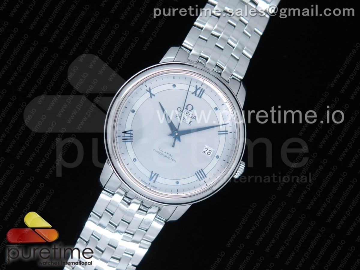 GP공장 오메가 드빌 스틸 화이트다이얼 블루인덱스 브레이슬릿 De Ville SS White Dial Blue Markers on SS Bracelet A2824