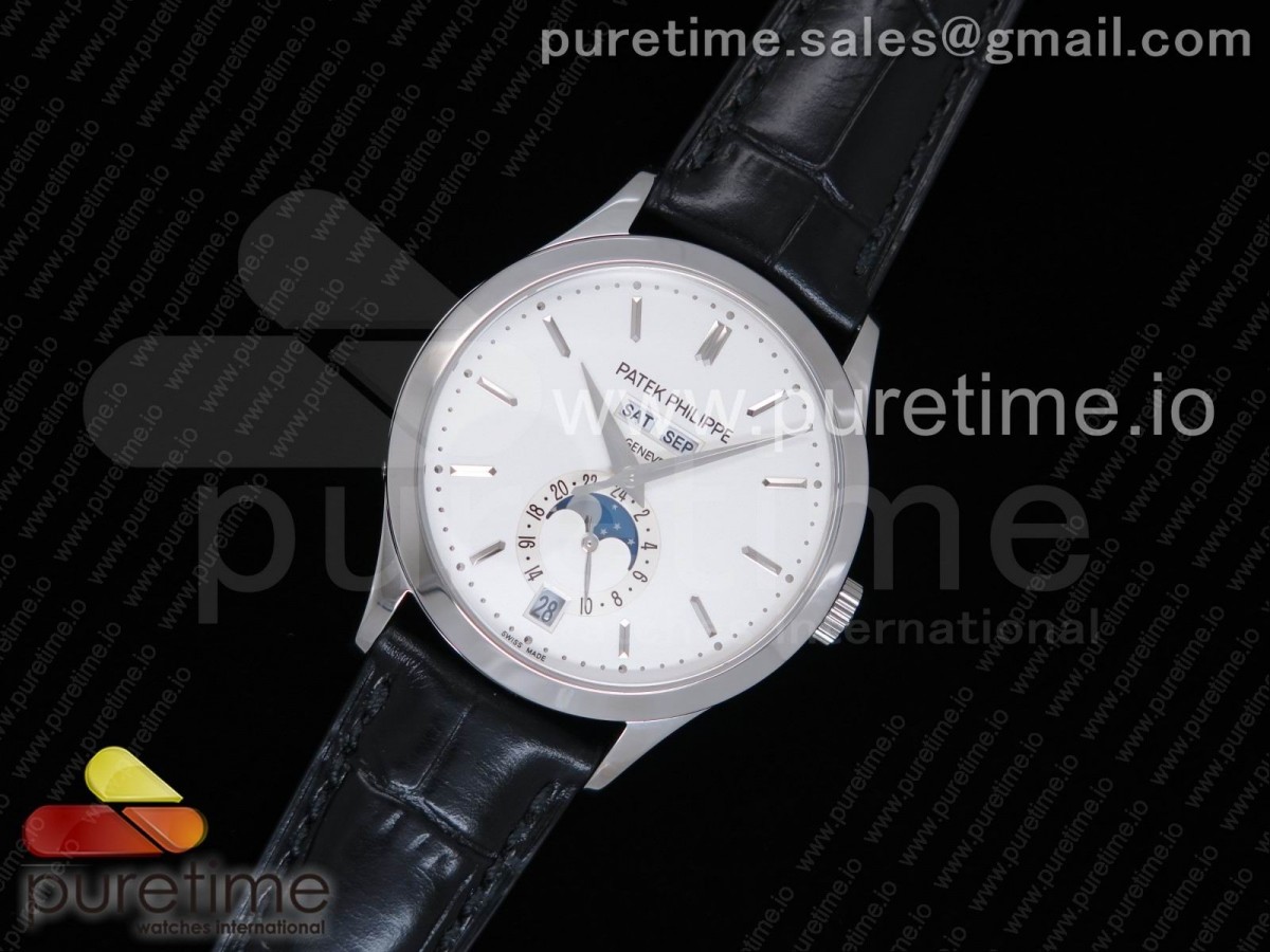 KM공장 파텍필립 컴플리케이션 5396G 스틸 화이트다이얼 블랙가죽스트랩 Complications 5396G White Dial SS Markers on Black Leather Strap A324