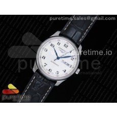 JF공장 v3 론진 마스터 데이데이트 스틸 화이트다이얼 블랙가죽스트랩 Master Day Date SS White Textured Dial on Black Leather Strap A2836 V3