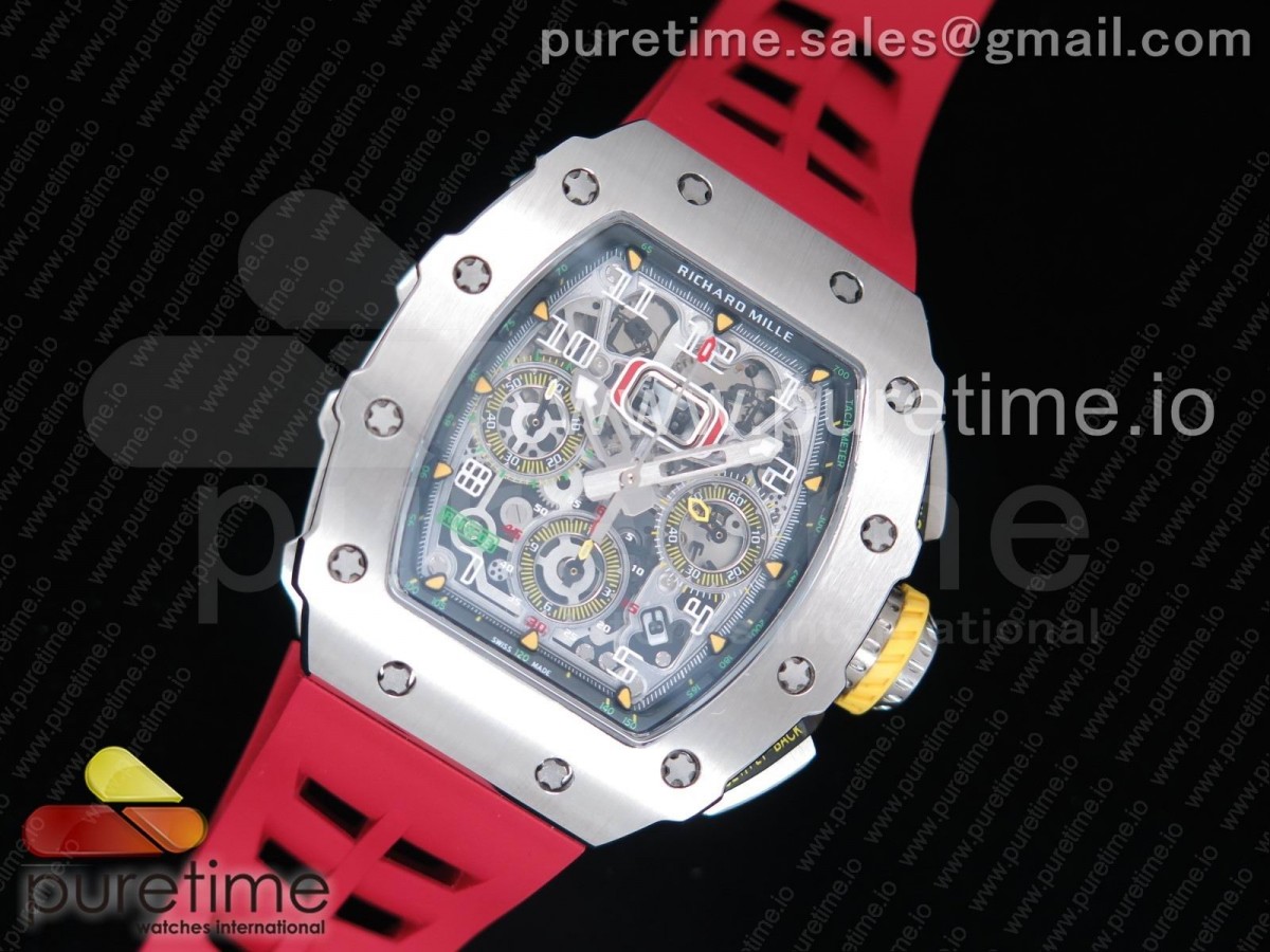 KV공장 리차드밀 RM11-03 스틸 크리스탈스켈레톤다이얼 레드레이싱러버스트랩 RM11-03 SS Crystal Skeleton Dial on Red Racing Rubber Strap A7750