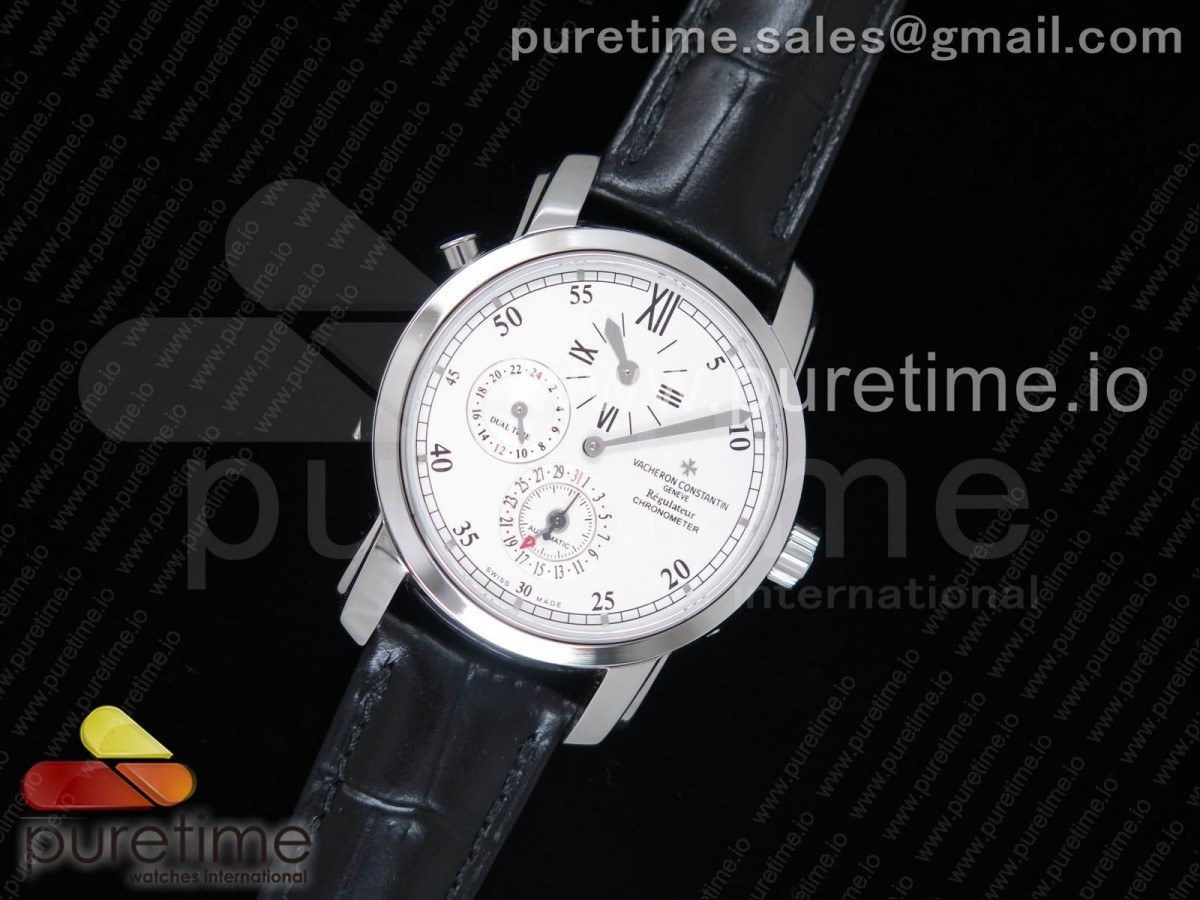 K11공장 바쉐론콘스탄틴 말테 듀얼타임 레귤레이터 스틸 화이트다이얼 가죽스트랩 Malte Dual Time Regulator SS White Dial on Black Leather Strap A23J