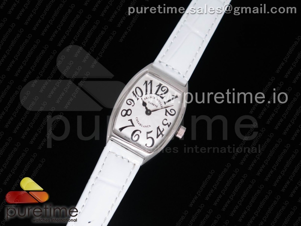 OX공장 프랭크뮬러 카사블랑카 레이디스 스틸 화이트다이얼 화이트가죽스트랩 Casablanca Ladies SS White Textured Dial on White Leather Strap Jap Quartz