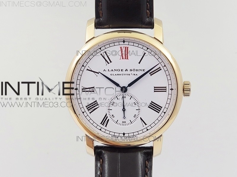 MK공장 아랑에운트죄네 클래식 레귤레이터 로즈골드금장 화이트로만다이얼 가죽스트랩 CLASSIC REGULATOR RG WHITE DIAL ROMAN MARKERS(RED) SEC@6 ON BLACK LEATHER STRAP A74789