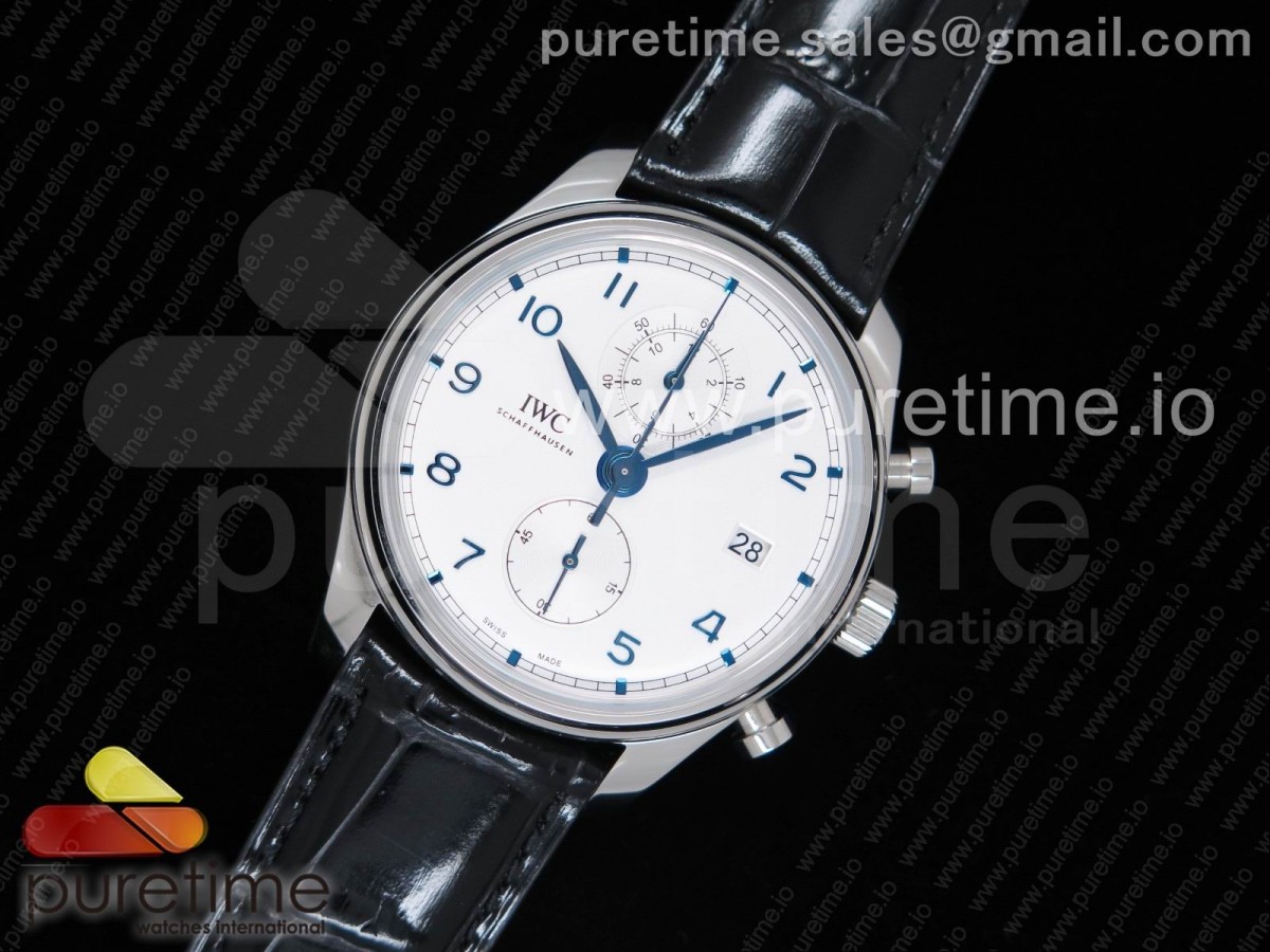 YL공장 IWC 포르투기저 크로노 클래식 42 스틸 화이트다이얼 블루핸즈 가죽스트랩 IWC Portugieser Chrono Classic 42 IW3903 White Dial Blue Markers on Black Leather Strap A7750