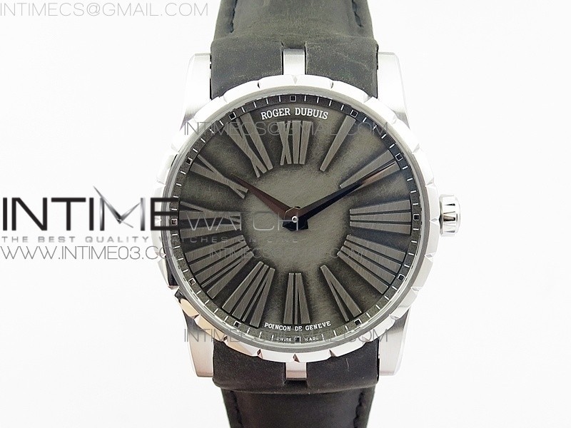 RD공장 로져드뷔 엑스칼리버 42MM 스틸 그레이다이얼 가죽스트랩 EXCALIBUR 42MM DBEX0050 SS GRAY DIAL ON BROWN LEATHER STRAP A830