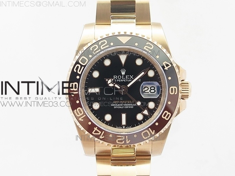 BP공장 롤렉스 GMT마스터 루트비어 금장 브레이슬릿 GMT-MASTER II 126715 CHNR RG BLACK/BROWN CERAMIC BEZEL BLACK DIAL ON RG BRACELET A2836