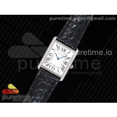 AF공장 까르띠에 탱크솔로 27MM 스틸 화이트다이얼 다이아몬드베젤 엘리스트랩 Tank Solo Ladies 27mm SS White Dial Diamonds Bezel on Black Crocodile Strap Ronda Quartz