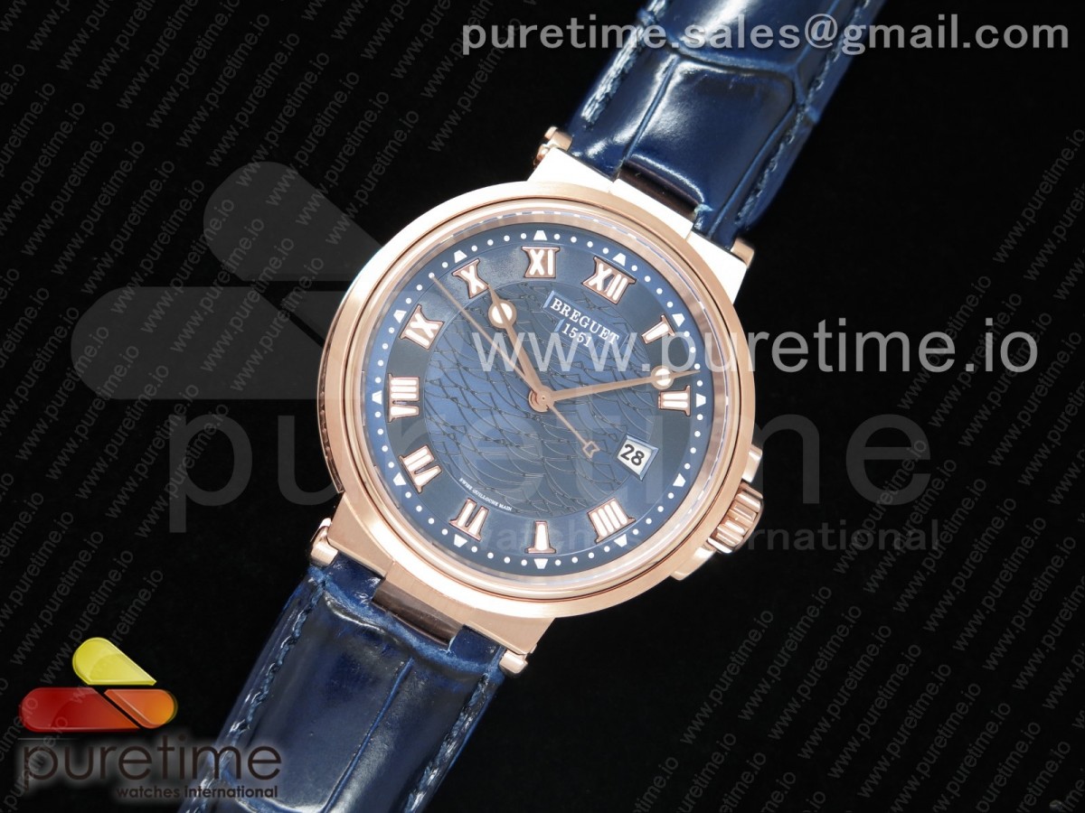 V9공장 브레게 마린 5517 로즈골드금장 블루다이얼 가죽스트랩  Marine 5517 RG Blue Dial on Blue Leather Strap A23J