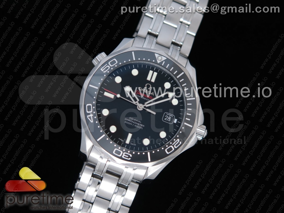 OM 오메가 씨마스터 다이버300 스틸 블랙 브레이슬릿 Seamaster 300M Chronometer SS Black on SS Bracelet A2824 (Black Balance Wheel) V2