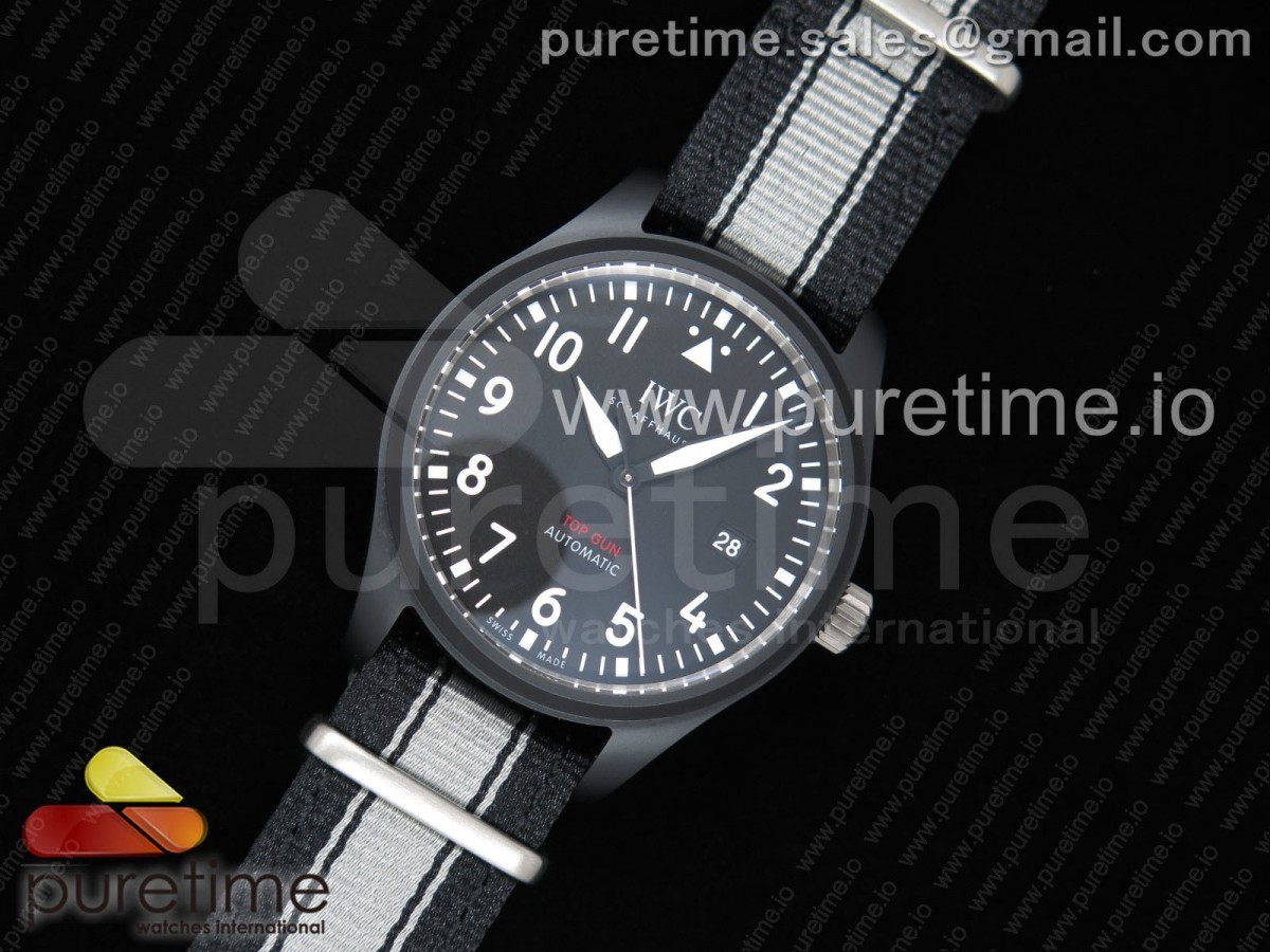 M+F공장 IWC 탑건 세라믹 블랙다이얼 블랙앤화이트 나일론스트랩 Top Gun IW326901 Ceramic Black Dial on Black/White Nylon Strap A2892