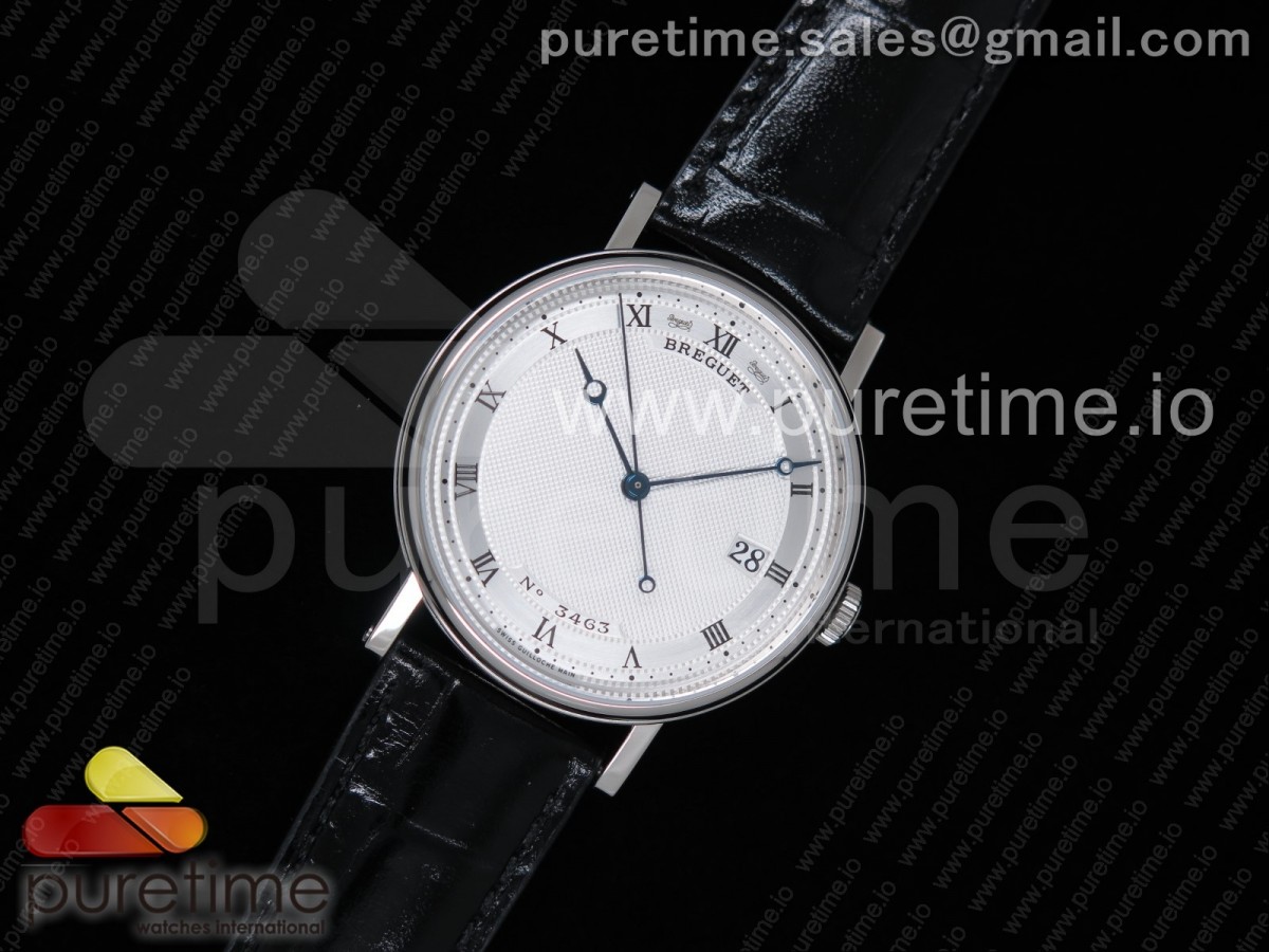 FK공장 V2 브레게 클래식 5177 스틸 화이트 홉네일텍스쳐다이얼 가죽스트랩 Classique Auto 5177 SS White Hobnail Textured Dial on Black Leather Strap MIYOTA 9015 V2