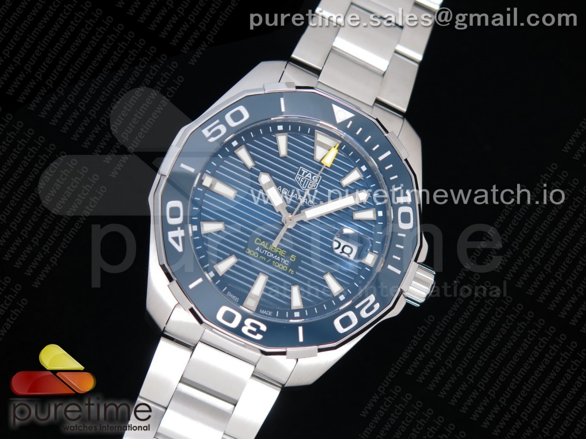 KOR공장 태그호이어 아쿠아레이서 칼리버5 43MM 스틸 블루다이얼 브레이슬릿 Aquaracer Calibre 5 SS 43mm Blue Ceramic Bezel Blue Dial on SS Bracelet SW200