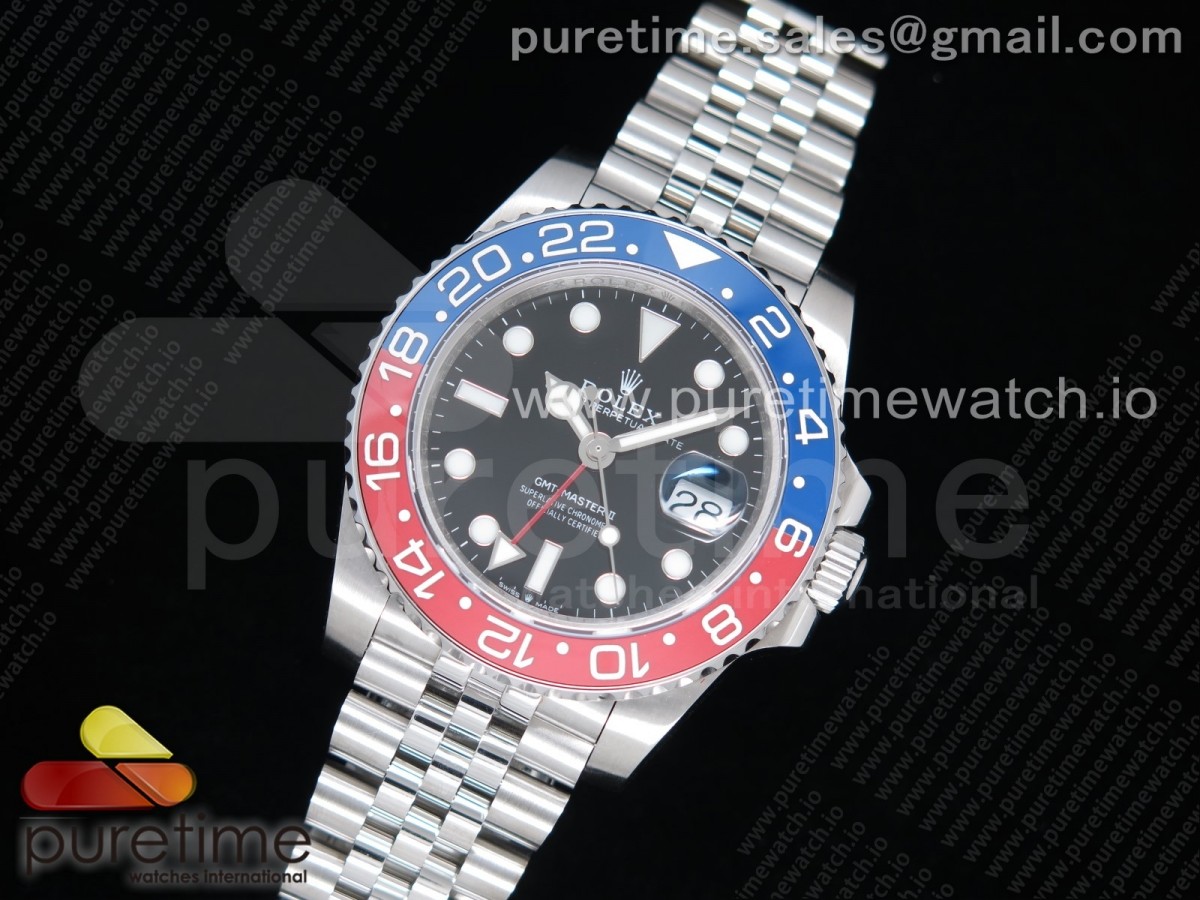 GM공장 롤렉스 GMT마스터2 블루앤레드 블랙다이얼 쥬빌레 GMT Master II 126710 BLRO Real Ceramic 904L SS on Bracelet A3186 (Correct Hand Stack)