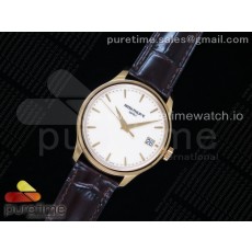 ZF공장 파텍필립 칼라트라바 옐로우골드 금통 아이보리다이얼 가죽스트랩 Calatrava 5227J YG White Dial on Brown Leather Strap A324CS