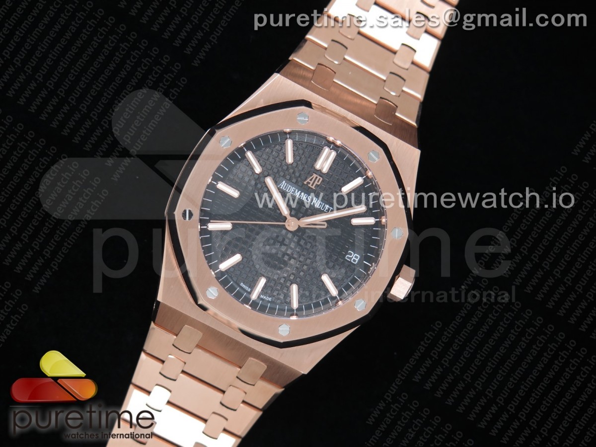 OM공장 오데마피게 로얄오크 15500 로즈골드 금통 블랙다이얼 브레이슬릿 Royal Oak 41mm 15500 RG Black Textured Dial on RG Bracelet A3120