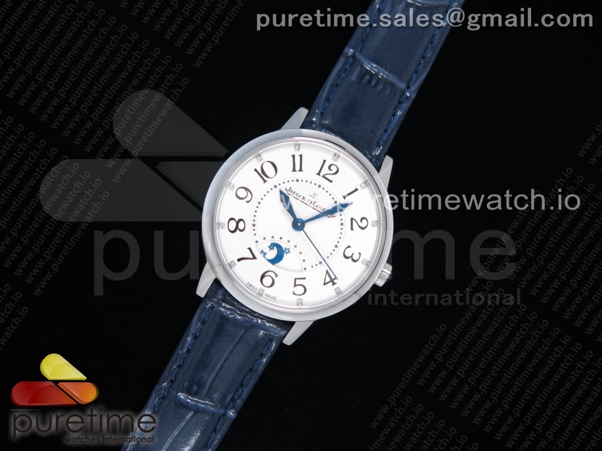 ZF공장 예거르쿨트르 랑데뷰 화이트텍스쳐다이얼 블루가죽스트랩 Rendez-Vous Night & Day SS Polished Bezel White Textured Dial on Blue Leather Strap A898