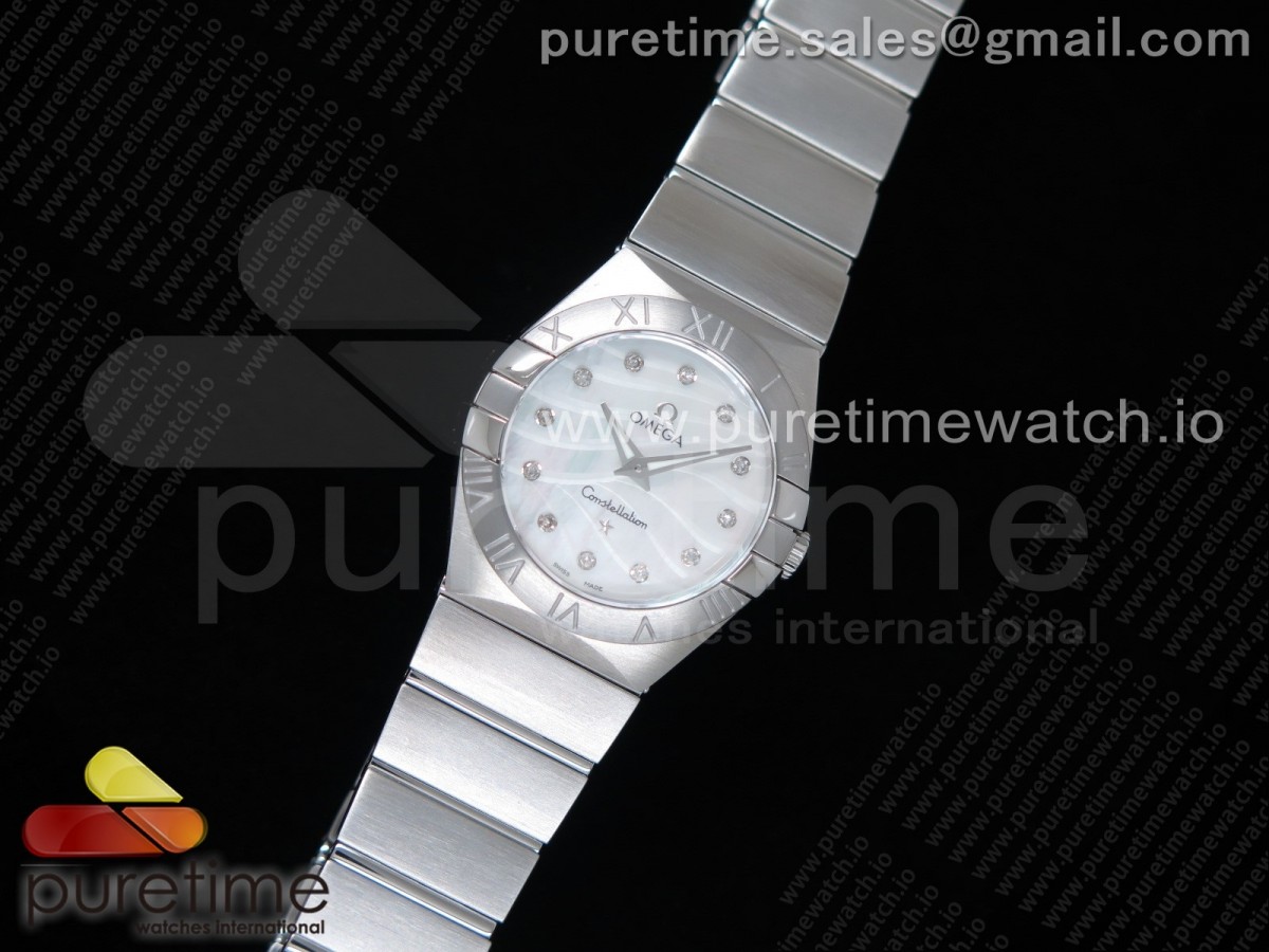 K11공장 오메가 컨스텔레이션 27MM 자개다이얼 브레이슬릿 Constellation Ladies 27mm SS White MOP Textured Dial Diamonds Markers on SS Bracelet ETA Quartz