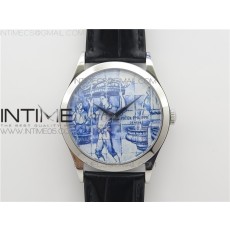 FL공장 파텍필립 칼라트라바 아술레이호스 에나멜다이얼 가죽스트랩 Calatrava Azulejos SS 5089G-61 FL Enamel Dial on Black Leather Strap