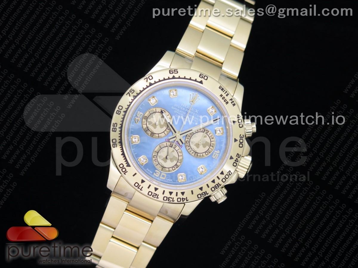 OM공장 롤렉스 데이토나 옐로우골드 금통 블루다이얼 브레이슬릿 Daytona 116508 YG Blue Dial on YG Bracelet A4130