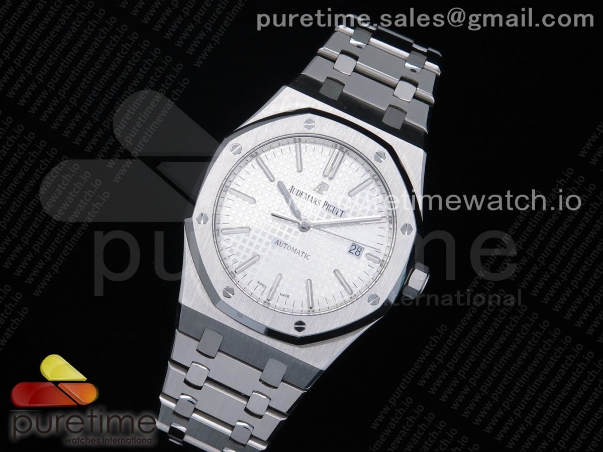 ZF공장 로얄오크 15400 화이트다이얼 브레이슬릿 Royal Oak 41mm 15400 SS White Textured Dial on SS Bracelet A3120 (Free Box)