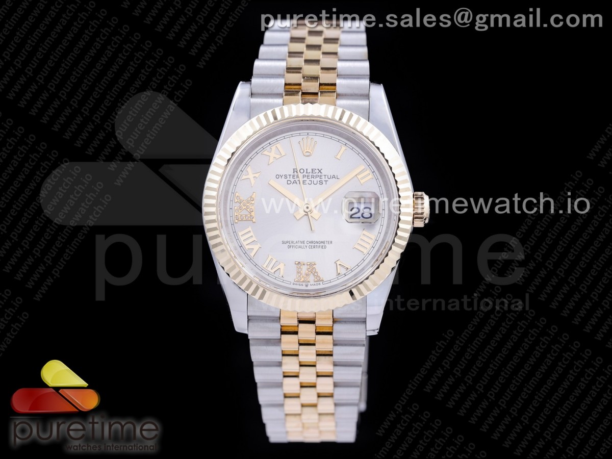 GM공장 롤렉스 데이저스트 36 옐로우골드콤비 포금 실버다이얼 브레이슬릿 DateJust 36 SS/YG 126233 GMF Gold Wrapped 904L Steel Silver Dial Diamond Roman Markers on Jubilee Bracelet SA3235