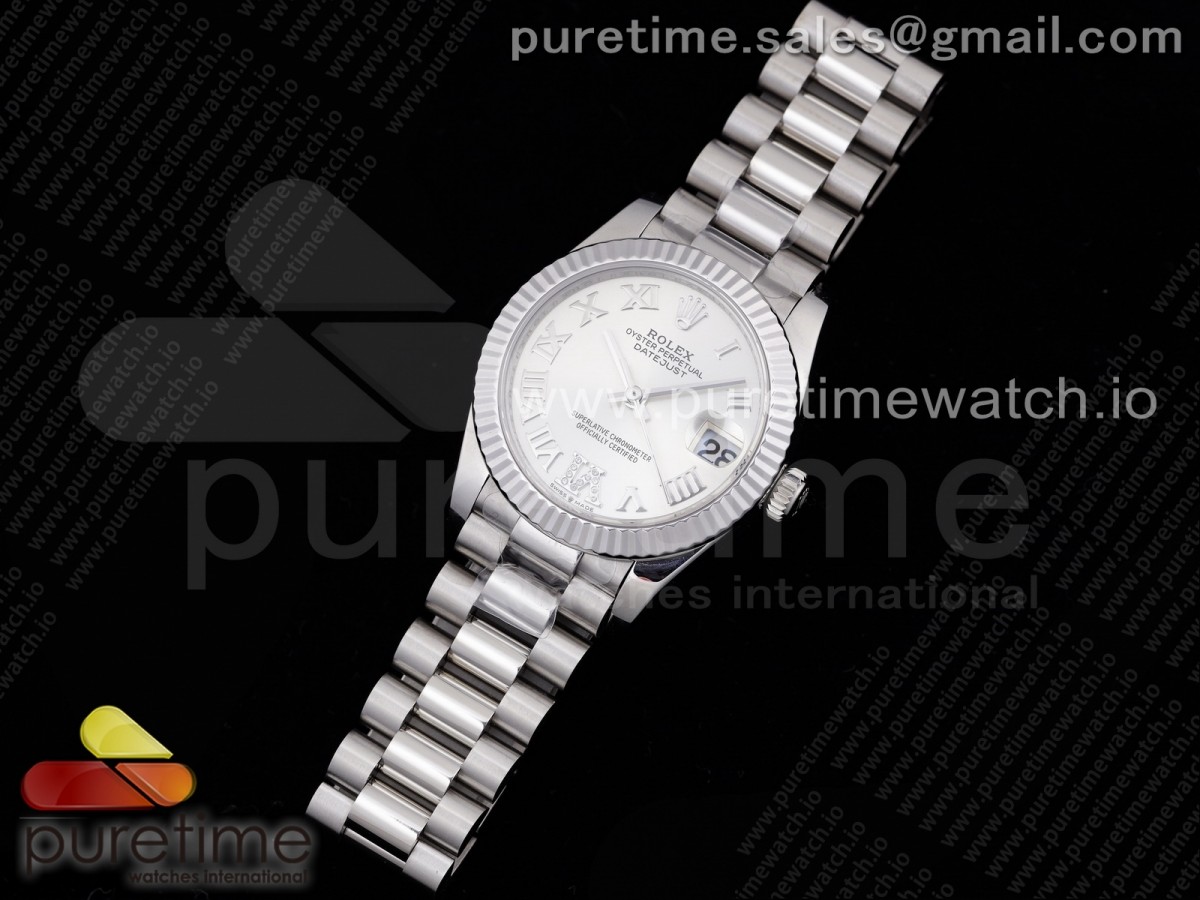 GM공장 롤렉스 데이저스트 31 실버다이얼 브레이슬릿 DateJust 31 Ladies 278289 GMF 316L Steel Silver Dial Diamond Roman Markers on President Syle Bracelet