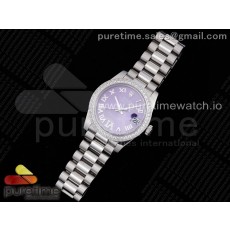 GM공장 롤렉스 데이저스트 31 퍼플다이얼 브레이슬릿 DateJust 31 Ladies 278289 GMF 316L Steel Diamonds Bezel Purple Dial Roman Markers on President Syle Bracelet