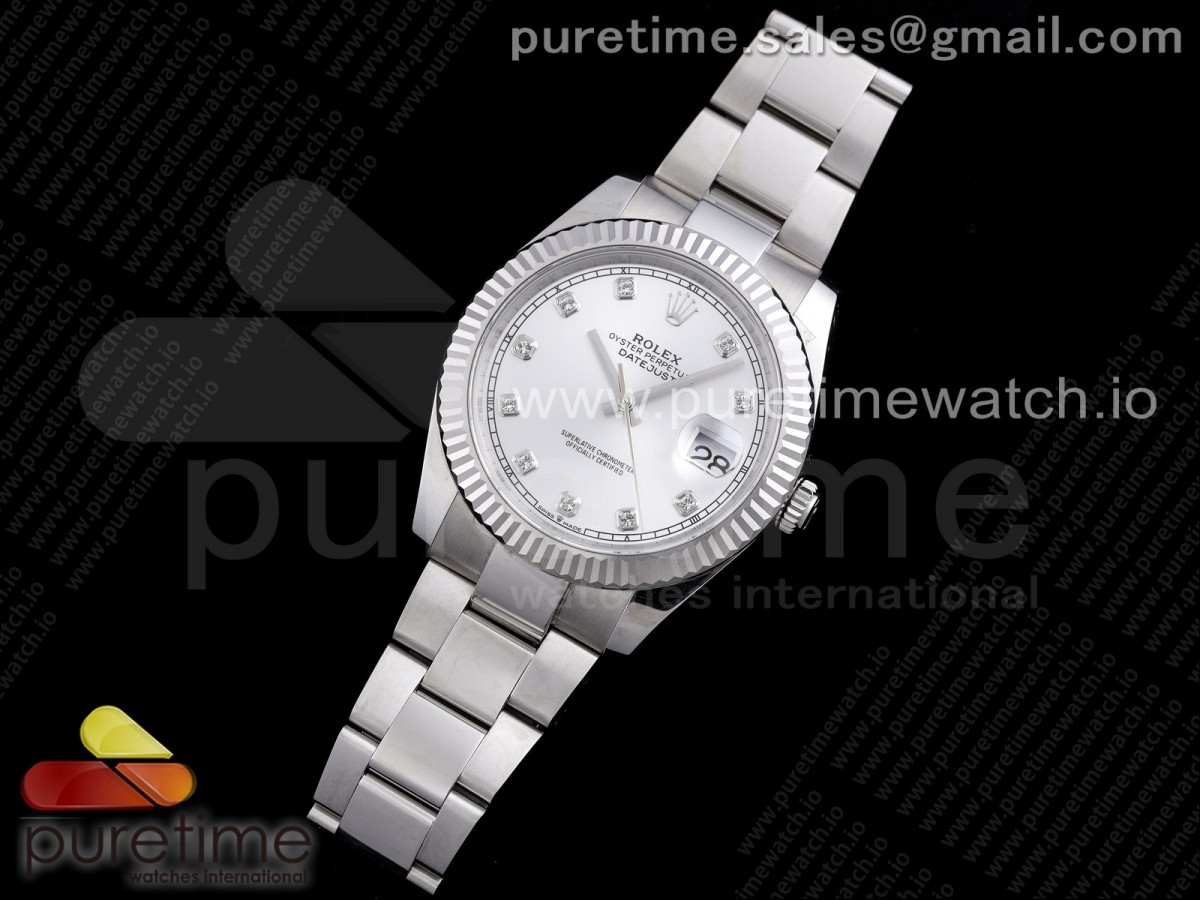 RE공장 롤렉스 데이저스트 41 실버다이얼 브레이슬릿 New DateJust 41 126334 SS Silver Dial Diamonds Markers on Oyster Bracelet A3235 Clone