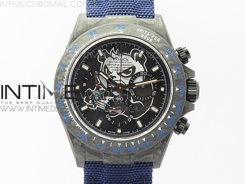 WW공장 V2 데이토나 카본 블랙다이얼 나일론스트랩 Daytona Diw Carbon V2 Black Dial On Dark Blue Nylon Strap A7750