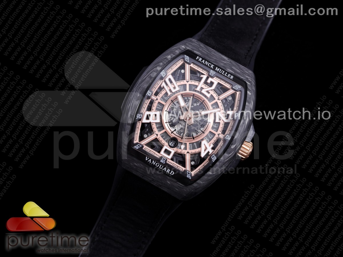 OX공장 뱅가드레이싱 카본 골드다이얼 러버스트랩 Vanguard Racing Carbon Gold Skeleton Dial on Black Rubber Strap NH35A