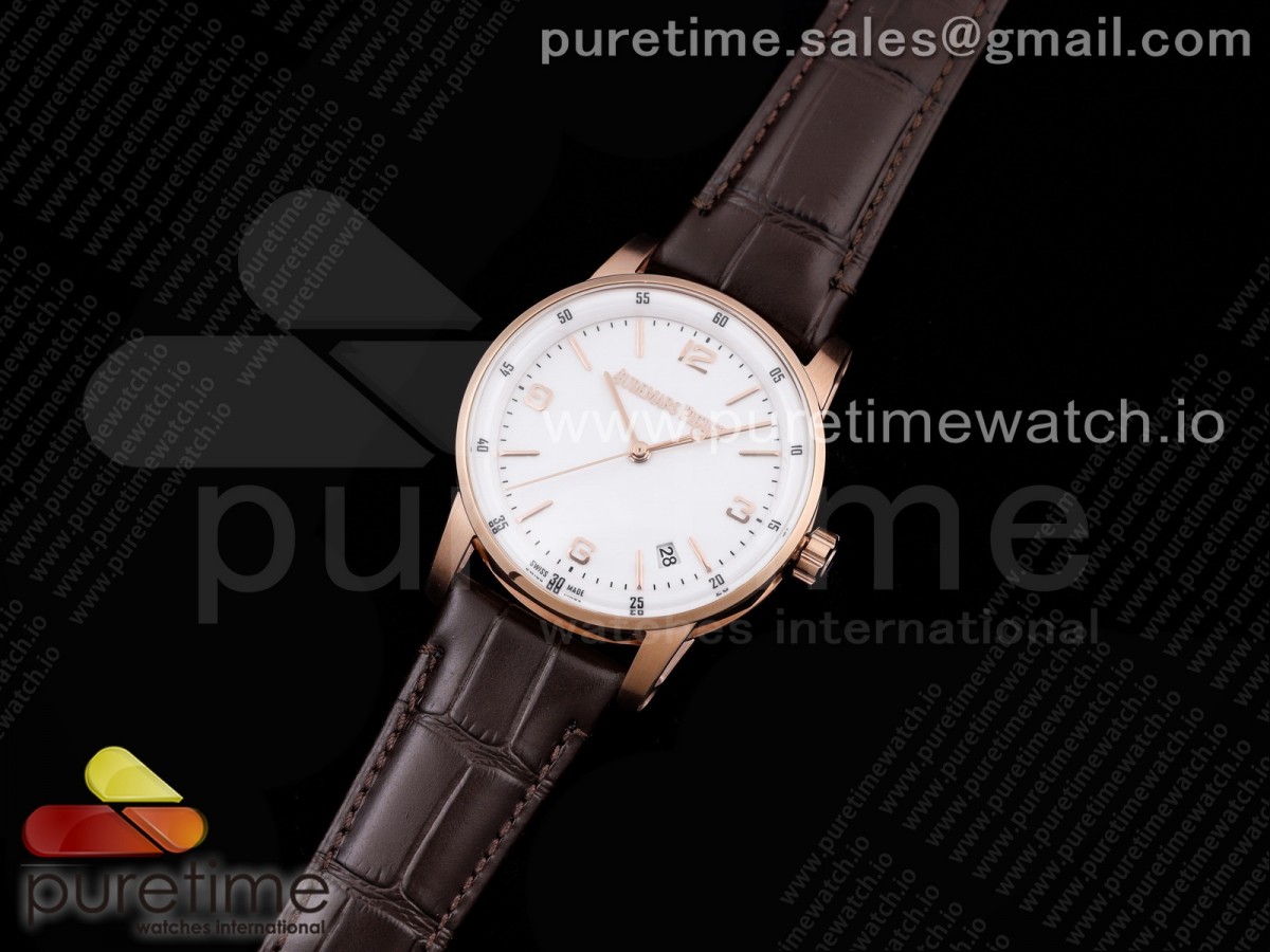 OX공장 오데마피게 로얄오크 CODE 11.59 로즈골드 금통 화이트다이얼 가죽스트랩 CODE 11.59 RG 15210 White Dial on Brown Leather Strap A4302