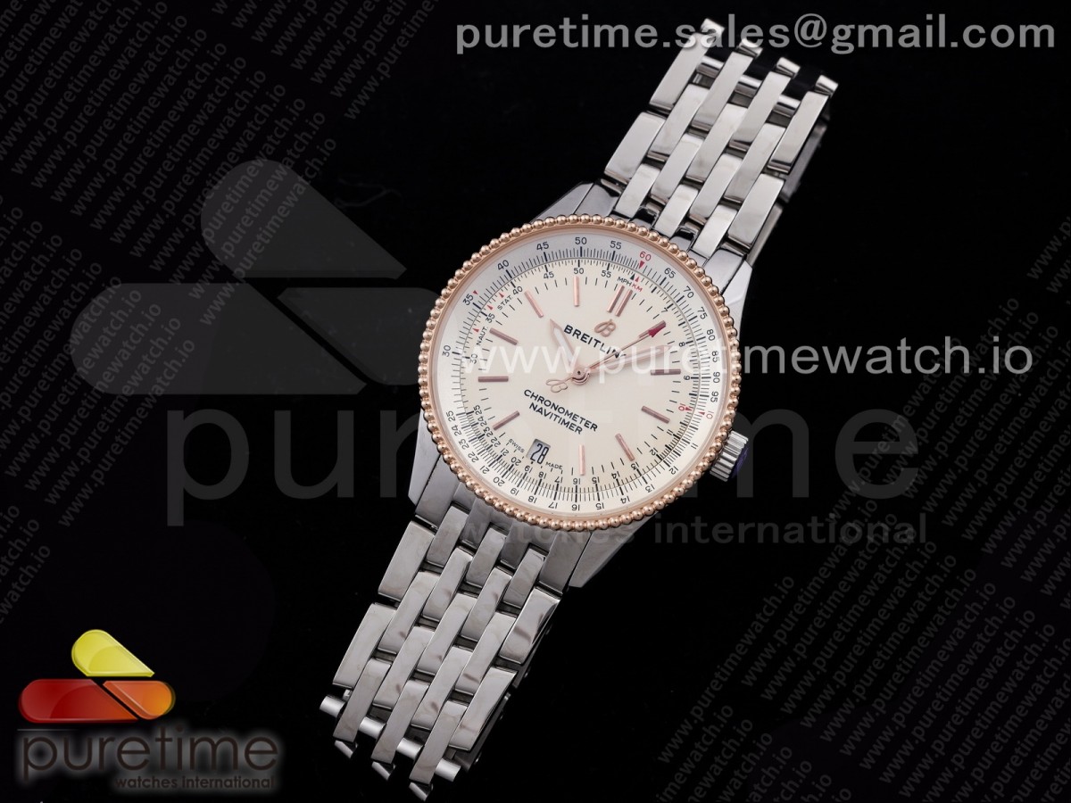 TF공장 38MM 브라이틀링 내비타이머 로골 화이트다이얼 Navitimer 1 SS 38mm RG Bezel White Dial on SS Bracelet A2824