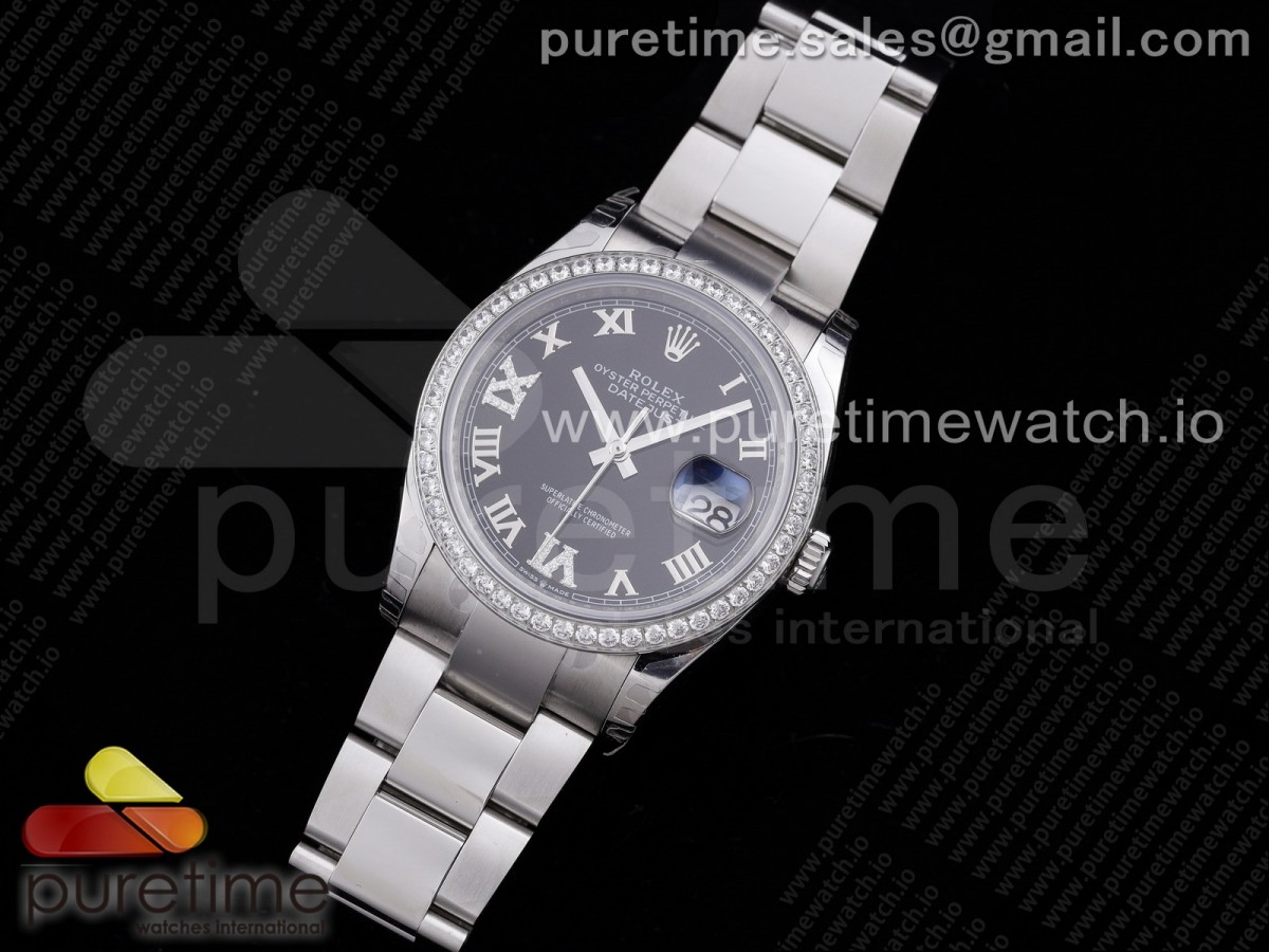 EW공장 롤렉스 데이저스트 36 블랙다이얼 DateJust 36 SS 126284 Diamonds Bezel EWF 1:1 Best Edition Black Dial Roman Markers on Oyster Bracelet A3235