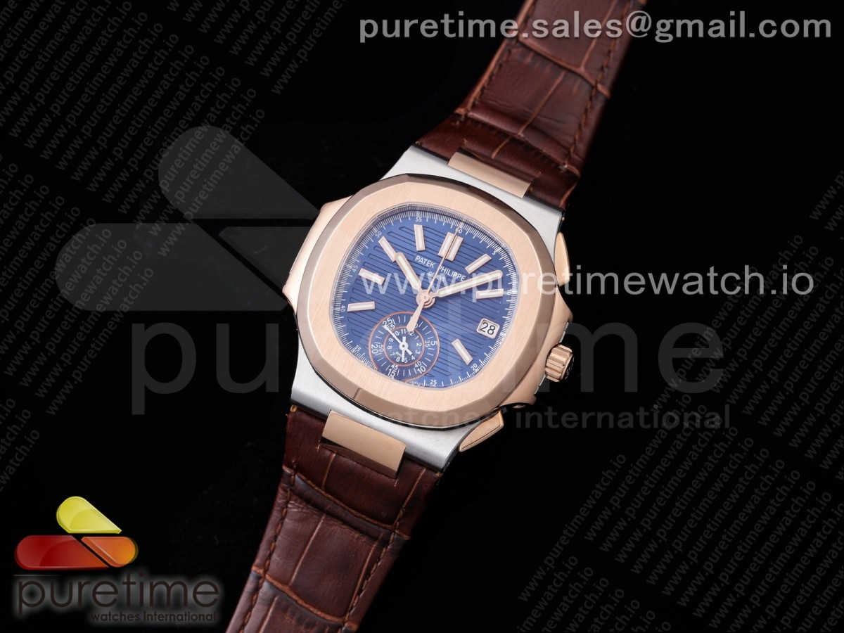 3K공장 노틸러스 로골 블루다이얼 가죽스트랩 Nautilus 5980 SS/RG 3KF Best Edition Blue Dial on Brown Leather Strap A7750