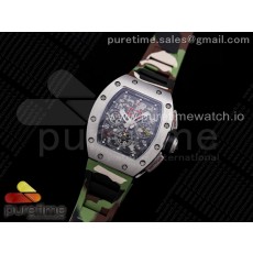 KU공장 V3 RM011 크리스탈다이얼 러버 RM011 SS Chrono Best Edition Crystal Dial Black on Green Camo Rubber Strap A7750 V3