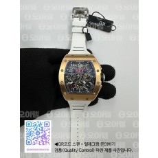 KU공장 리차드밀 RM011 로즈골드금통 크리스탈다이얼 화이트러버스트랩 RM011 RG Chrono Best Edition Crystal Dial Black on White Rubber Strap A7750 KV공장