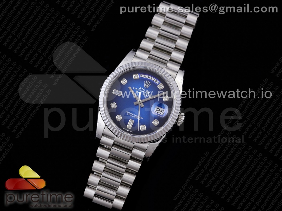 GM공장 데이데이트 36 블루다이얼 2836 Day Date 36 128239 GMF 1:1 Best Edition 904L Steel Blue Dial Diamonds Markers on Bracelet A2836